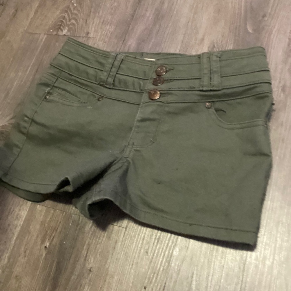 Green jean shorts